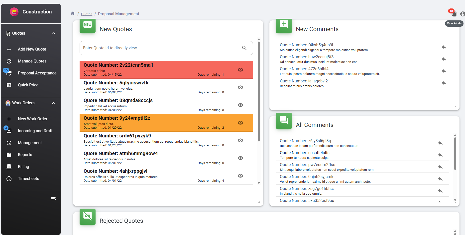 Construction dashboard